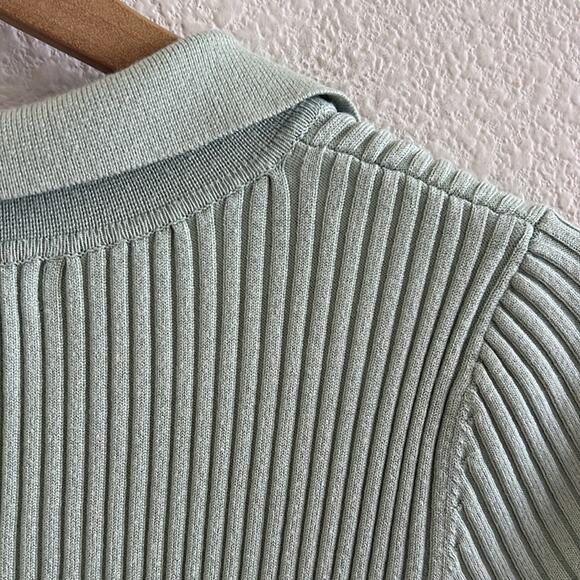 Calvin Klein Jeans Top Ribbed Light Mint Green Collar Academia Button Crop Small - Picture 7 of 7